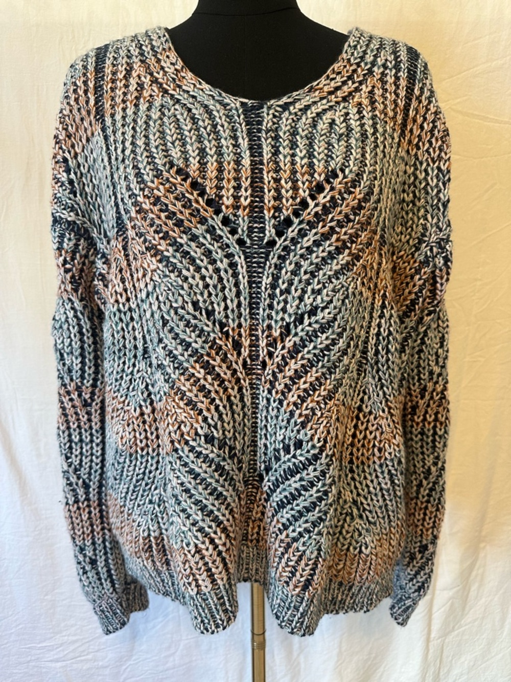 Knox Rose Chunky Knit Sweater Boho Multicolor Chevron Oversized